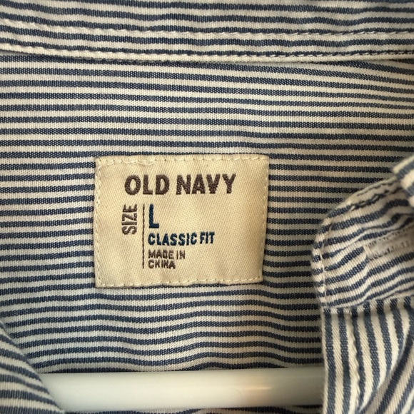 2/$15 Old Navy Blue & White Stripe Short Sleeve Button Down Shirt | Men’s L - Picture 7 of 9